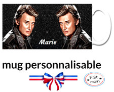 Mug Tasse céramique, Personnage, Johnny Hallyday. + 1 Puzzle 19x24cm