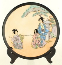 Antique HP Mural Armoire Plaque Dayton Asiatique Geisha Bavaria Allemagne Signé