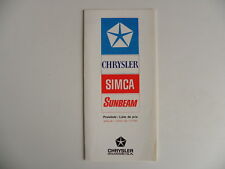 Petite brochure tarifs CHRYSLER / SIMCA / SUNBEAM Suisse du 03 / 71 Matra