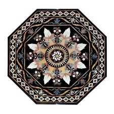 42 " Marbre Dîner Table Haut Demi-Précieuses Pierres Art Incrustation Travail