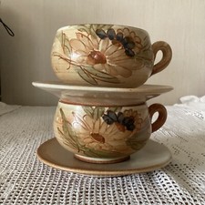Déjeuner Pour Deux Grès Fleuri Grandes Tasses Vintage 