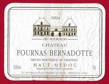 78/51 Etiquette HAUT-MÉDOC CHÂTEAU FOURNAS BERNADOTTE 1994 Cru Bourgeois St Sauv