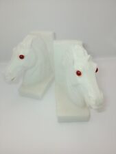 Paire De Serre Livres Têtes De Chevaux En Albâtre