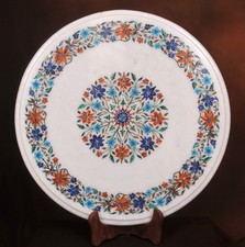 16 " Marbre Blanc Coin Table Haut Pierre Floral Inlay Décor Maison