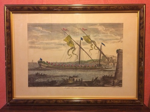 Gravure couleur marine bateau - marine,