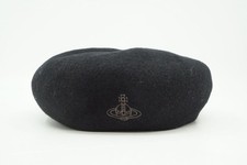 Vivienne Westwood S-M Béret Chapeau Orb Broderie Unisexe Laine Noir 4189k