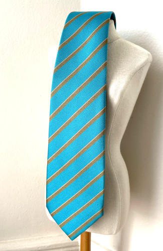 Cravate rayure turquoise ocre - cravate,