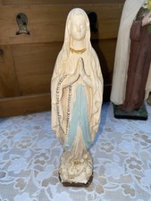 Statuette ancienne Vierge Marie en prière – style Lourdes – plâtre peint