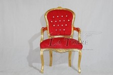 Fauteuil Futé Chaise À Accoudoirs Louis XV Or Velours Rouge Baroque AR1114