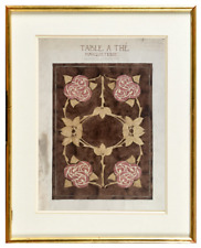 GOUACHE ORIGINALE TABLE A THE MARQUETERIE ART NOUVEAU 1914 SIGNEE (81)