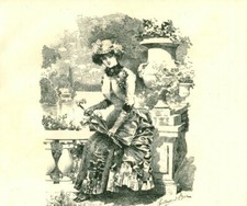 Gravure ancienne 1883 femme à l'ombrelle dessin F. Bac issue du livre