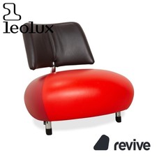 Leolux Pallone Fauteuil En Cuir Rouge Orange Anthracite