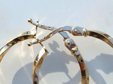 BELLES BOUCLES D'OREILLES ANNEAUX CREOLES en OR JAUNE 9K 375/1000° / Dt 2,5cm