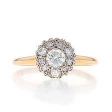 Or Jaune Diamant Vintage Engagement Ring 14k Rond Brillant .51ctw Halo