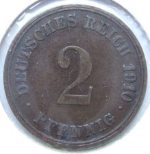 Pièce Allemande Empire Allemand 2 Pfennig 1910 G En Very Fine
