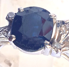 Bague en or gris 14k - beau saphir et diamants naturels