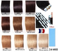 10/20/30/40 BANDES EXTENSIONS DE CHEVEUX NATURELS TAPE BANDES ADHESIVES 49-60CM