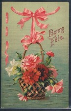 AG139 Bonne Fete CORBEILLE d'OEILLETS CARNATIONS Belle LITHO KOPAL 868
