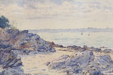 OSCAR DUVAL AQUARELLE ROCHERS