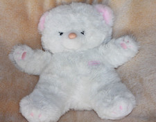 doudou peluche vintage BOULGOM OURS BLANC ROSE EMPREINTE 40 cm