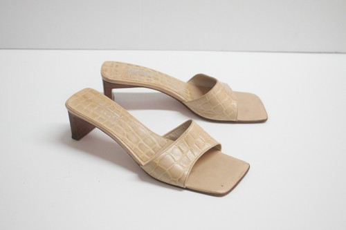 Italian nude croc heeled mule
