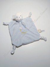 Doudou Plat/Mouchoir Ours Blanc Bleu Perle Fleur Dorée Or Attache Tétine - Kaloo
