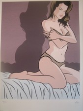 Grande Sérigraphie 50 x 65 cm Walter Minus pin-up / n°40/50 & signé /Caisse bois