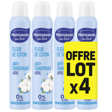 Lot de 4 Déodorants Monsavon Lait Fleur De Coton 48H Anti-Transpirant 4x200ml
