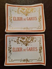 LOT DE 3 ETIQUETTES ANCIENNES DE FLACON A PHARMACIE. ELEXIR DE GARUS