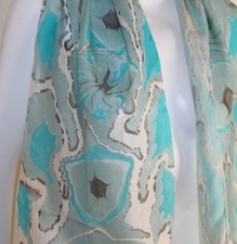 ARTISAN Bleus Verts Complexe Marbrure Exquis Art-To-Wear Soie Écharpe Sauvage