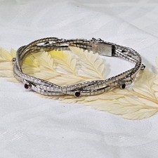 Bracelet Vintage Argent Rhodié Serti Zircons Rubis 19 Cm x 6 mm 