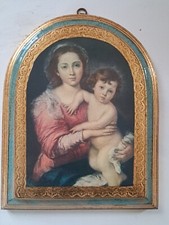 Tête De Lit Madonna Murillo Sur Table Découpée Avec Cadre Doré 30X24CM