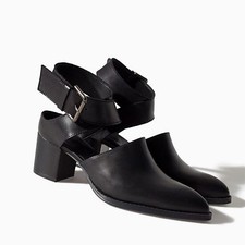 TREND Escarpins Mules Low Boots cuir noir bride entrelacée ZARA T 37