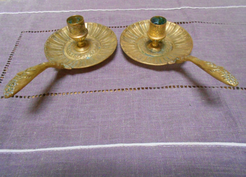 Paire bougeoirs anciens - paire,