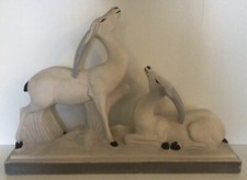 SCULPTURE 2 ANTILOPES CÉRAMIQUE POLYCHROME ÉMAILLÉE ART DÉCO CHARLES LEMANCEAU
