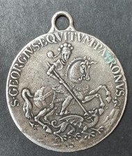 Medaillon medaille religieuse étain début XXe "Saint Georges / S. George"