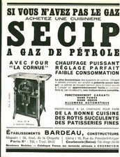 Publicité ancienne cuisinière Secip à gaz de pétrole 1933 issue de magazine