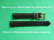 15 mm BRACELET COUSU HAUTE QUALITÉ CUIR DE VEAU BOX NOIR MAT N.O.S DOUBLE BOUCLE