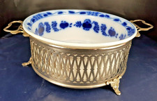 CENTRE DE TABLE JARDINIÈRE ART DÉCO EN FAÏENCE  , tour en métal couleur argent