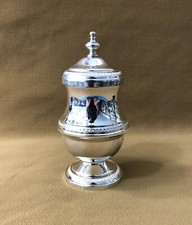 moutardier / pot à moutarde SFAM modèle EMPIRE métal argenté et verre 14 cm