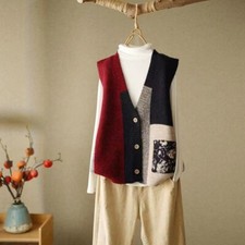 Femme Col V Multicolore Tricot