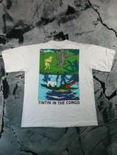 T-Shirt Tin Tin in The Congo Vintage 90s Double Face BD Rare Milou Haddock