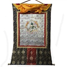21 Tara Peinture À La Main Argentée Green Tara Thangka Éveil Thangka, GT