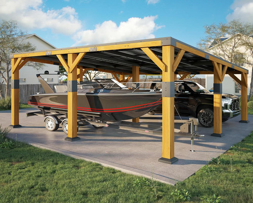 Cedar wood carport - wood, cars