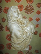 Ancienne SCULPTURE BAS-RELIEF VIERGE A L'ENFANT 29x18cm en PLÂTRE Marie Jésus