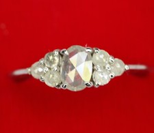 Ovale Sel Et Poivre Bague Diamant Argent Massif Bande Pierre Arrangement