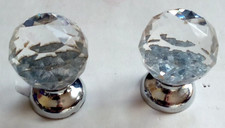 Lot de 2 Petits Boutons de tiroir, Porte en Cristal et Laiton Chromé TBE