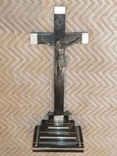 ANCIEN CRUCIFIX SUR SOCLE/XIXémé/metal Bois/H.19,5cm/AUTEL/EGLISE/MESSE/RELIQUE