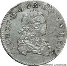 V8739 Rare 1/3 Ecu de France Louis XV 1723 C Caen Silver ->Make offer