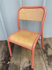 Chaise Ancienne Écolier Maternelle Tube Métal Rose & Bois 70’s Vintage #C692